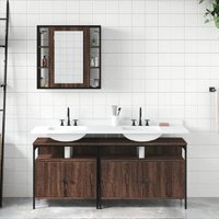 Forsyth Wooden 3 Piece Bathroom Cabinet Set In Brown Oak