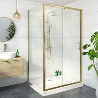 Luxura Sliding Shower Enclosure 1200 x 760mm with Raised Non Slip Tray and Waste - 6mm Brushed Brass