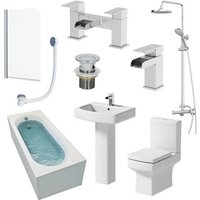 Affine Royan Bathroom Suite with 1700mm Bath, Toilet, Basin, Taps, Shower, Screen & Waste