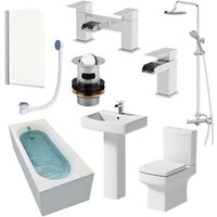 Affine Royan Bathroom Suite with 1500mm Bath, Toilet, Basin, Taps, Shower, Screen & Waste