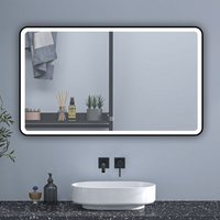 100x60cm Illuminated Bathroom Anti-fog Mirror with Adjustable 3-Colour led Light and Black Matel Frame,Touch Switch - Memory Function