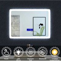 Led Bathroom Mirrors with Bluetooth Speaker Adjustable Colors + Anti-Fog + lcd Panel (Touch, Clock, Date, Temperature) 50x70cm - Acezanble