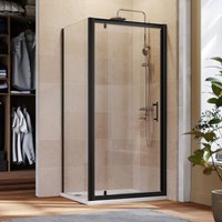 1000mm Black Frame Pivot Shower Door Enclosure with 760mm Side Panel Reversible Bathroom Wet Room - Elegant