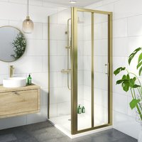 Luxura Bifold Shower Enclosure 900 x 800mm with Non Slip Tray and Waste - 6mm Brushed Brass