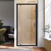 1000mm Black Frame Pivot Shower Door Enclosure Reversible Bathroom Wet Room, 1000x700mm Shower Tray, Waste Trap - Elegant