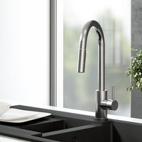 Sauber Pull Out Kitchen Tap with Dual Spray & Single Lever - Brushed Steel