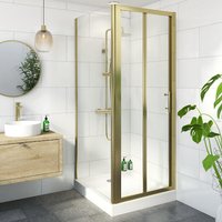 Luxura Bifold Shower Enclosure 900 x 900mm with Raised Non Slip Tray and Waste - 6mm Brushed Brass