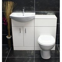 1050mm Bathroom Vanity Furniture Suite wc Unit Basin Toilet White Gloss, Luxury Toilet Pan-With Tap & Waste