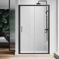 1000mm Modern Sliding Shower Door Reversible Bathroom Shower Enclosure Cubicles Matt Black Frame 6mm Glass - Elegant