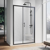 1000mm Sliding Shower Door Black Frame Bathroom screen glass + 1000 x 700mm Slip-Resistance Shower Tray with Waste and Resin Cover Grate - Elegant