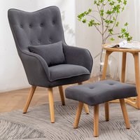 Frosted Velvet Wingback Lounge Chair with Footstool, Grey