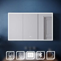 1050 x 650 x 125mm Bathroom Illuminated led Mirror Cabinet with Shaver Socket, Bluetooth and Stainless Steel Cabinet - Elegant