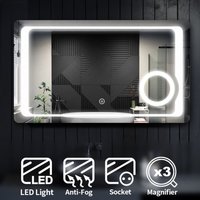 1000 x 600mm Anti-foggy Wall Mounted Mirror, Frontlit led Illuminated Bathroom Mirror with 230V Shaver Socket, 3 Times Magnifying - Elegant