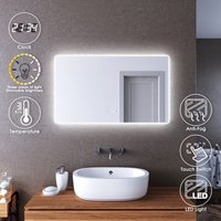 Bathroom Mirror with Clock Temperature Display Three Color Mode 1000 x 600mm Anti-foggy led Illuminated Mirror - Elegant
