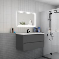 1000mm Bathroom Vanity Unit with Basin Sink Cabinet Wall Mounted, 2 Soft Drawers-Grey - Acezanble