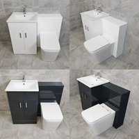 1050mm Bathroom Vanity Set Sink Basin and Square Style Toilet Luxury Hydros Tess, White Gloss-With Tap