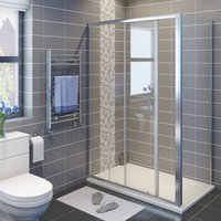 1000 x 900 mm Sliding Shower Enclosure 6mm Safety Glass Reversible Bathroom Cubicle Screen Door with Side Panel - Elegant