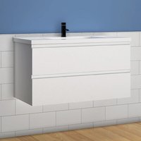 1000mm Bathroom Vanity Unit with Sink 600mm Wall Hung Base Cabinet Two Drawers Storage White - Acezanble
