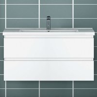 1000mm Bathroom Wall Mounted Vanity Unit Sink Cabinet Basin,2 Soft Drawers,White - Acezanble