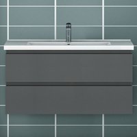 1000mm Bathroom Wall Mounted Vanity Unit Sink Cabinet Basin,2 Soft Drawers,Grey - Acezanble