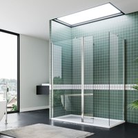 1000mm Open Entry Shower Cabin 700mm Side Panel Shower Screen 300mm Flipper Glass Panel Bathroom Door Shower Enclosure 1600x700mm Shower Tray and