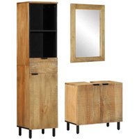 3 Piece Bathroom Furniture Set,Bathroom Cabinet Set Brown Solid Wood Mango VSVS850765
