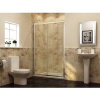 1200mm 1200mm Bathroom Sliding Door Shower Cubicle 6mm Safety Tempered Glass Cabin with Shower Base Tray 1200x700mm and Waste Trap - Elegant