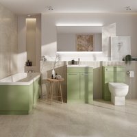 Wholesale Domestic - Denton 1700mm Slim Edge Straight Single Ended Bathroom Suite including Olive Green Furniture Set with Polished Chrome Handles