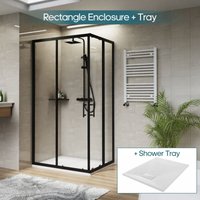 1000 x 800mm Black Rectangular Shower Enclosure with Sliding Doors Bathroom Cubicle & White Shower Tray - NRG