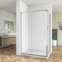 Bathroom 1400mm Bathroom Sliding Door Shower Enclosure 5mm Safety Tempered Glass Screen with Side Panel 700mm H1900mm - SKY