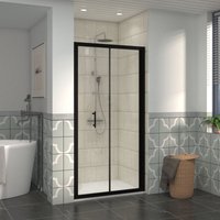 1000mm Bathroom Bi- Fold Shower Door Black Framed with 1000x1000mm smc Square Shower Tray White - NRG