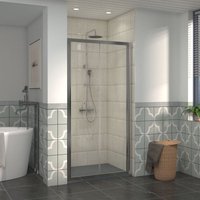 1000mm Bathroom Bi- Fold Shower Door Chrome Framed with 1000x1000mm smc Square Shower Tray Anthracite - NRG