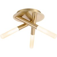 Spa Crux 3-Light Tubular Ceiling Light Frosted Glass and Satin Brass