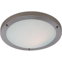 Firstlight Rondo Modern Style 31cm Flush Ceiling Light in Brushed Steel and Opal Glass