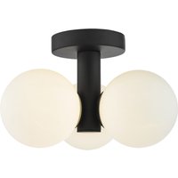 Dar Lighting Blake Bathroom 3 Light Semi Flush Ceiling Light In Black With Opal Glass Shades IP44