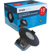 Pack of 10, 8w LED Fire Rated Downlight, Matt Black Bezel