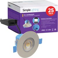 Pack of 25 6w, Colour Adjustable Fire Rated Downlights, Brushed Chrome
