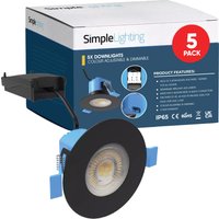 Pack of 5 6w, Colour Adjustable Fire Rated Downlights, Matt Black